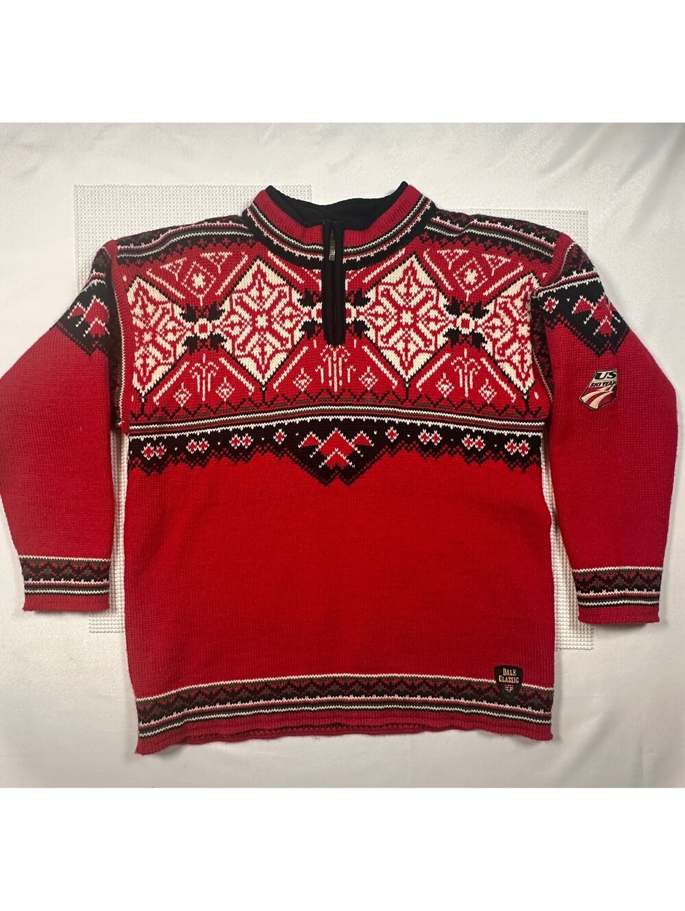 Dale of Norway US Ski Team Sweater Mens Sm Wool Fair Isle 1/4 Zip Pullover (213)